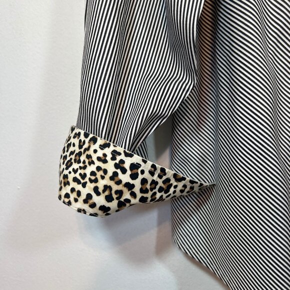 Chicos Black & White Striped Blouse with leopard detailing Size 3 - Picture 6 of 9